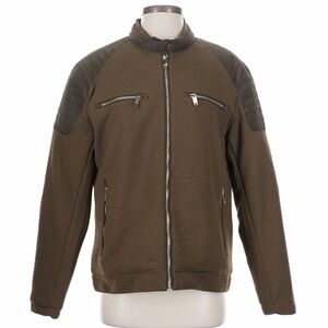 Engine Mens Quilted Shoulder Full Zip Moto Jacket Olive Green Small